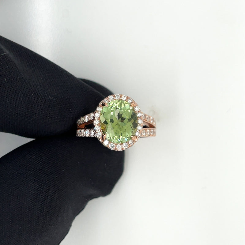 Double Halo Green Tourmaline  and Diamond Ring - FlawlessCarat
