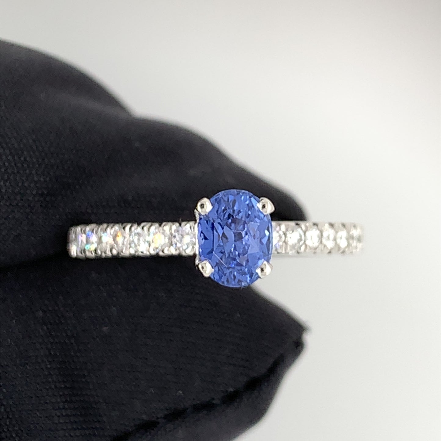 Ceylon Blue Sapphire Oval Cut Diamond Engagement Ring in Platinum - FlawlessCarat