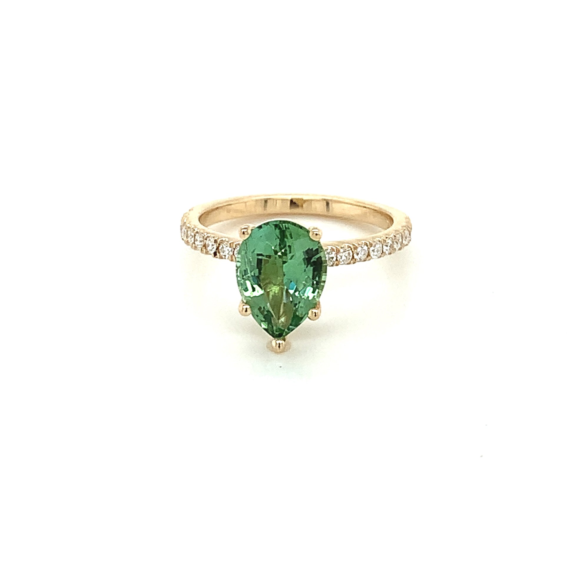 Pear Shape Green Tourmaline and Diamond Ring - FlawlessCarat